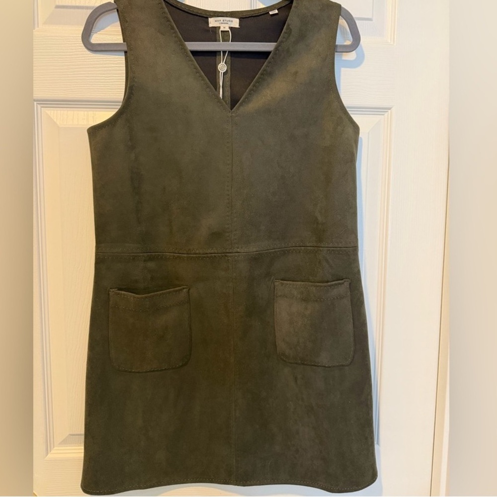 Max Studio Forest Green V-Neck Mini Dress